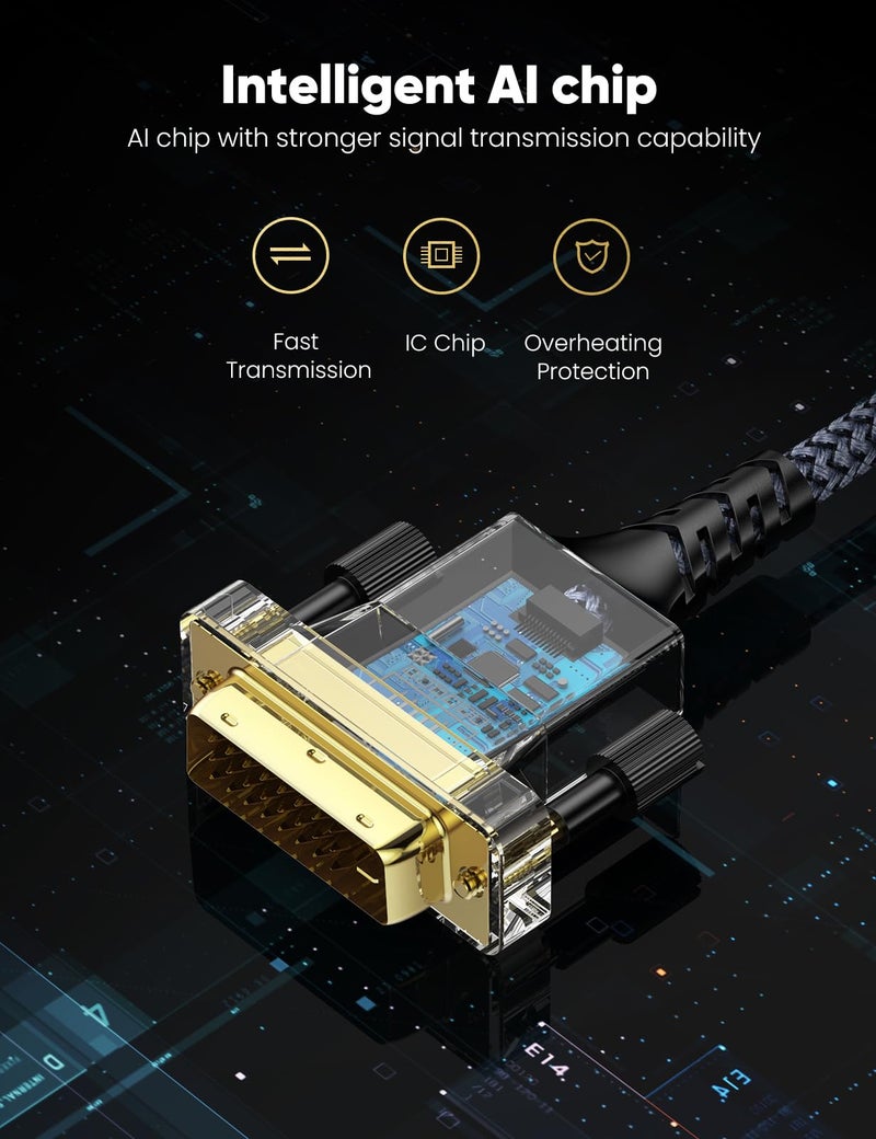 Capshi HDMI A to DVI Adapter Cable 3FT, High-Speed Gold-Plated Plug and Play Bi-Directional Nylon Braid 1080p, DVI to HDMI Adapter for Televison/Monitor/Video Card - Image 5